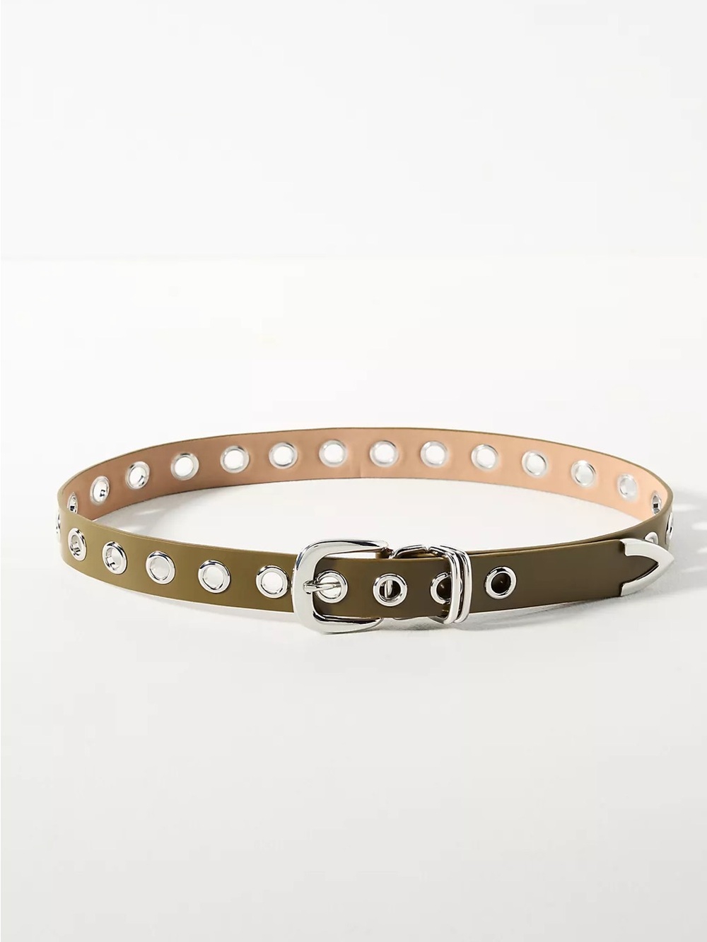 Anthropologie || Grommet Moto Belt Olive Green Silver Hardware XS